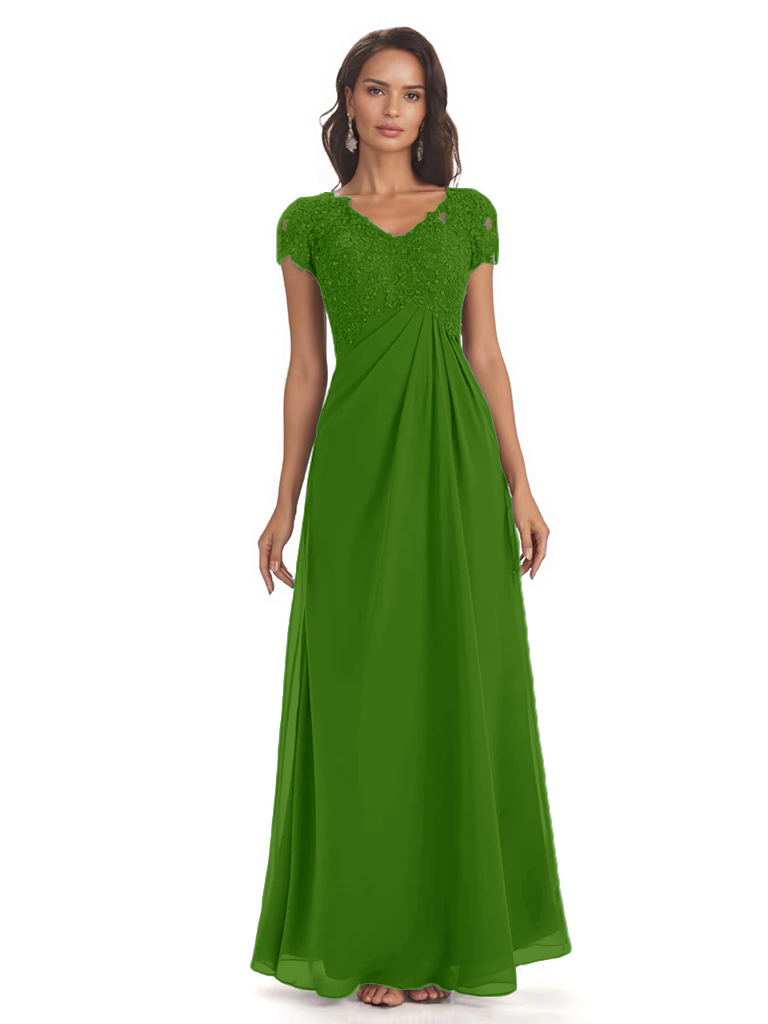 Elegant Short Sleeves Beaded Pleats A-line Floor-Length Mother of The Bride Dresses