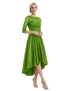 Elegant Boat Neck Satin Lace Mother Of The Bride Dresses High-Low A-Line Gowns