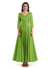 Elegant Soft Satin 3/4 Sleeves V-Neck Ankle Length Mother of The Bride Dresses