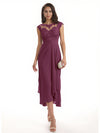 Elegant Bell Sleeves Chiffon A-line Midi Mother of The Bride Dresses