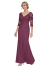 Mother of The Bride Gown V-Neck Half Sleeve Lace Chiffon Trumpet Maxi Dress Unique Sophisticated