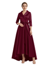 Modern High-Low 3/4 Sleeves Satin Mother Of The Bride Dress With Bow Knot