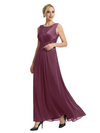 Mother of The Bride Dresses Scoop Sleeveless Lace Chiffon Maxi Gown Classy Ruched Formal Wedding Event Dress