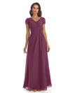 Elegant Short Sleeves Beaded Pleats A-line Floor-Length Mother of The Bride Dresses