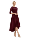 Elegant Boat Neck Satin Lace Mother Of The Bride Dresses High-Low A-Line Gowns