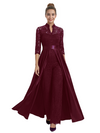 Mother of The Groom Outfit V-Neck 3/4 Sleeve Lace Pantsuit Satin Overskirt