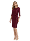 Simple V-Neck Long Sleeve Ruched Satin Cocktail Mother of the Groom Evening Dress