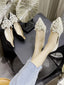 Women's Fashion Flat Lace & Pearl Decor Soft Ballet Flats Suitable For Autumn Winter And Casual Occasions Wedding Shoes