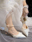 Wedding shoes high heels spring and autumn with skirts pointed sandals with cheongsam pearl shoes