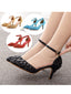 Crystal Flower Pointed Toe Kitten Heel Buckle Strap Pumps