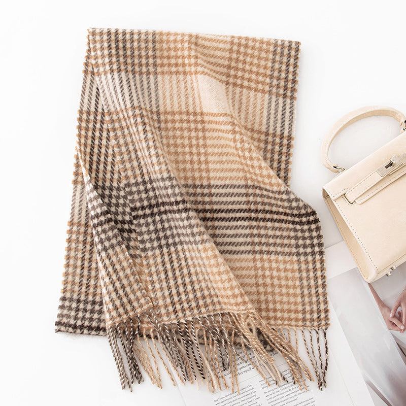 Thickened autumn and winter plaid 100% wool scarf atmosphere sense women's versatile fashion warm neck comfort shawl