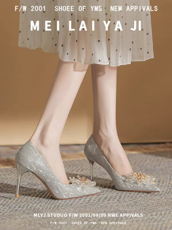 Champagne wedding shoes crystal shoes bridal shoes gold engagement stiletto high heels women