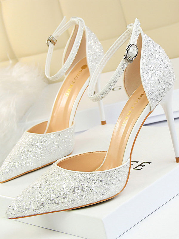 Women's Stiletto Heel Closed Toe Sparkling Glitter With Buckle Sandals