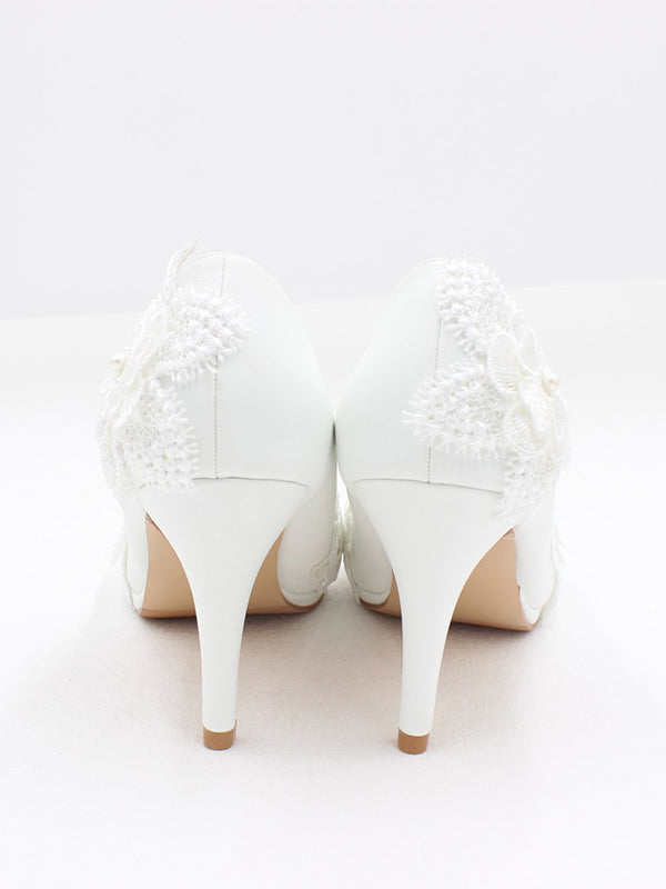 Star Cat 3D Flower White High Heel Wedding Shoes Round Toe Wedding Shoes