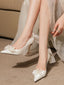 Satin stiletto bow rhinestone white high heels wedding banquet wedding shoes bridesmaid shoes