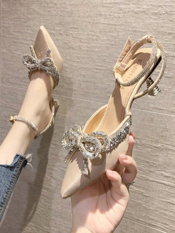 High heels for women with pointed heels and caps for casual wine glasses and one-line buckle wedding bridesmaids