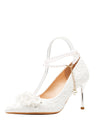 Pearl wedding shoes bride white high heels bridesmaids stiletto versatile fashion