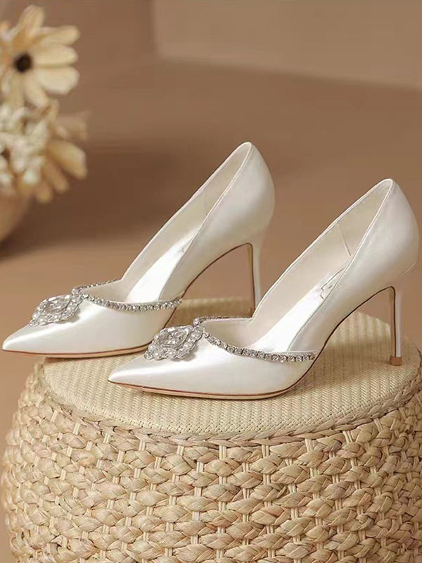 Wedding shoes for bride and bridesmaids, white rhinestone high heels