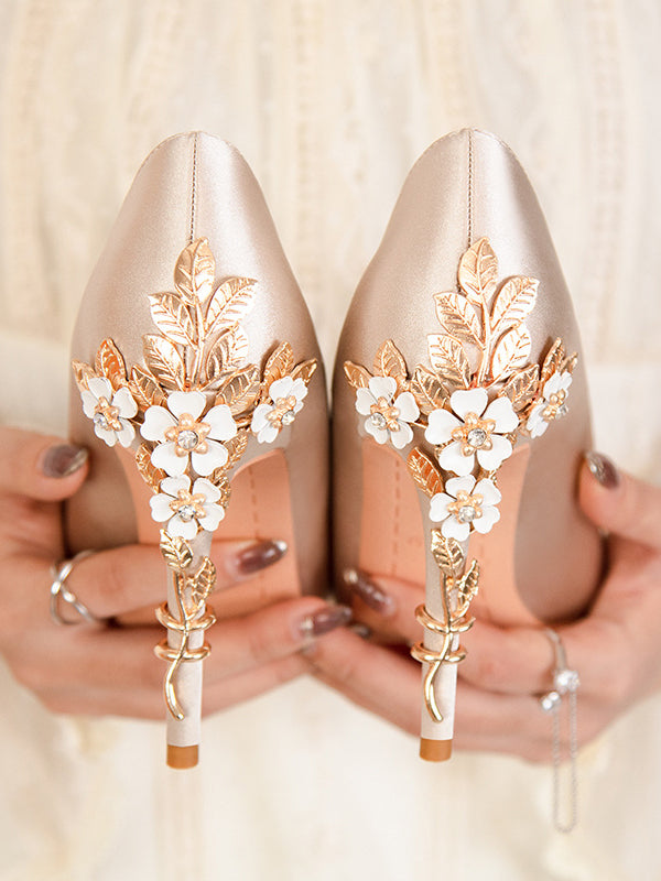 Fashion luxury sexy women's shoes flower stiletto high heel wedding shoes pointed toe satin shoes