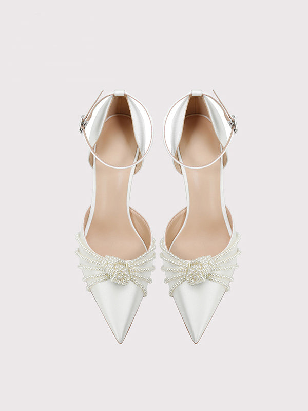Party shoes pointed toe one-strap hollow high heels women's wedding shoes stiletto white bridal shoes