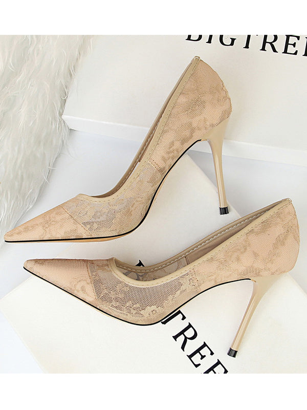 Sexy slim high heels women's shoes stiletto high mesh hollow lace single shoes wedding bride bridesmaid