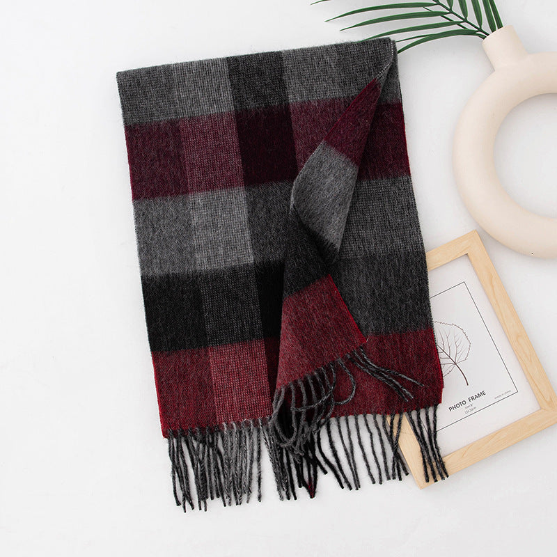 Thickened autumn and winter plaid 100% wool scarf atmosphere sense women's versatile fashion warm neck comfort shawl