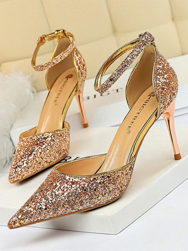 Women's Stiletto Heel Closed Toe Sparkling Glitter With Buckle Sandals
