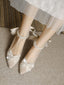 Elegant nude high heels for women thick heels bridesmaid shoes mother shoes bridal wedding shoes