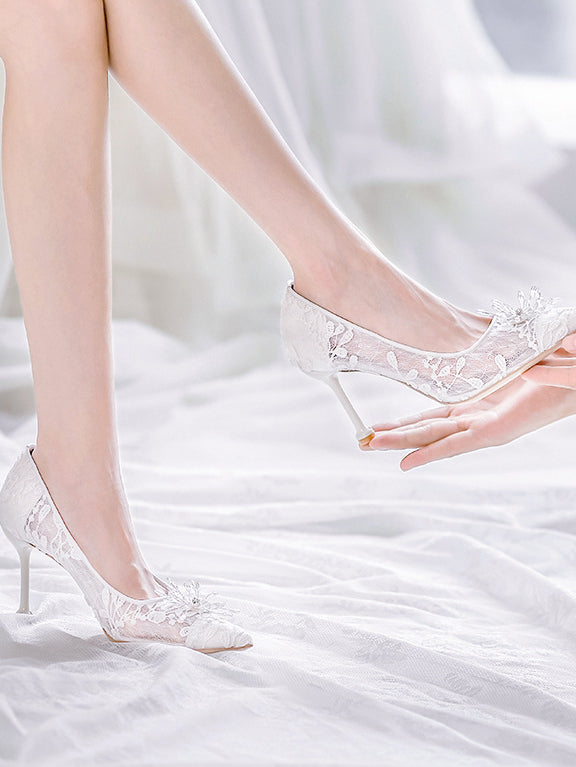 Hollow wedding shoes for women bride bridesmaids white high heels crystal shoes