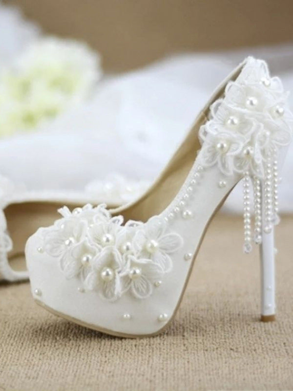 Princess lace high heels flower rhinestone tassel bridal wedding shoes bridesmaid shoes