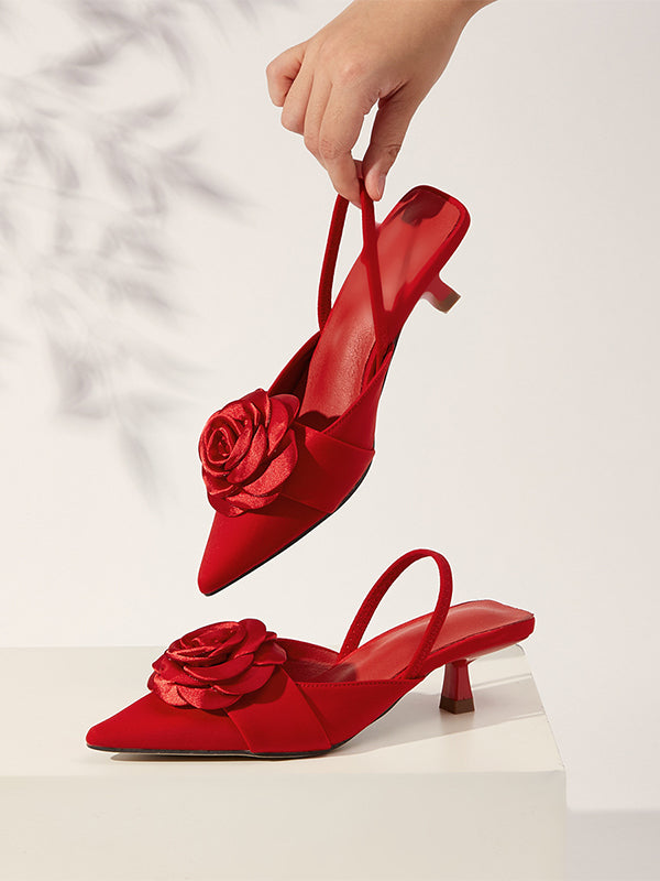 Women's Trendy Floral Decor Comfortable Fashion High Heel Pumps