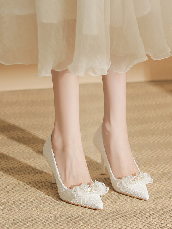 New beautiful wedding shoes bridal shoes white wedding shoes high heels dress bridesmaid shoes