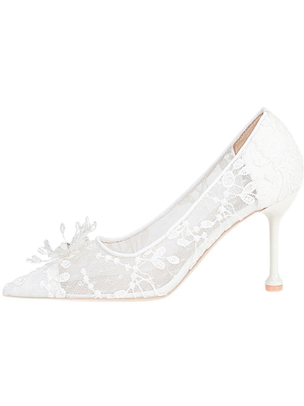 Hollow wedding shoes for women bride bridesmaids white high heels crystal shoes