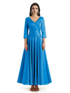 Elegant Soft Satin 3/4 Sleeves V-Neck Ankle Length Mother of The Bride Dresses