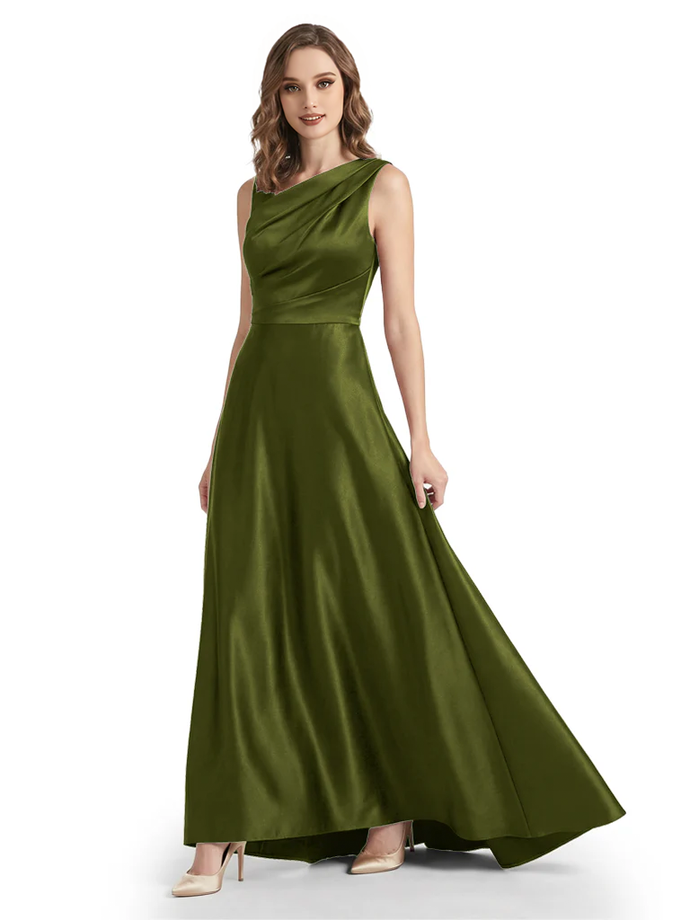 Stunning Asymmetrical Neckline Sleeveless A-Line Satin Formal Dress For Mother Of The Bride