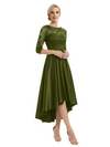 Elegant Boat Neck Satin Lace Mother Of The Bride Dresses High-Low A-Line Gowns