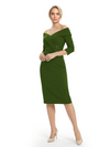 Mother of The Groom Dresses Off The Shoulder 3/4 Sleeve Satin Sheath Midi Dress Pretty Lace Detailed Formal Bridal Party Attire