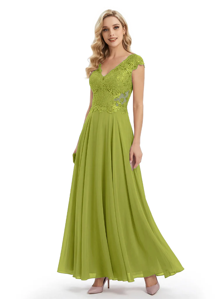 Beautiful Cap Sleeve Lace Chiffon A-Line Mother of the Bride dresses