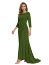 Mother of The Groom Dress Elegant Crew Scoop 3/4 Sleeve Crepe Maxi Gown Pleated Detail Classy Look
