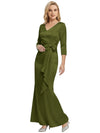 Mother of The Bride Dress Elegant V-Neck 3/4 Sleeve Satin Trumpet Maxi Gown