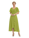 Unique Flutter Sleeves Lace Beaded Short Mother of the Groom Dresses