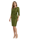 Simple V-Neck Long Sleeve Ruched Satin Cocktail Mother of the Groom Evening Dress