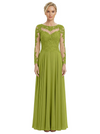 Mother of The Bride Dresses Scoop Long Sleeve Lace Chiffon Maxi Gown Pretty Embroidered Formal Wedding Event Attire