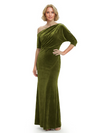 Sophisticated Asymmetrical Neckline Velvet Half Sleeves Maxi Mother Of The Groom Dress