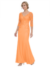 Mother of The Bride Gown V-Neck Half Sleeve Lace Chiffon Trumpet Maxi Dress Unique Sophisticated