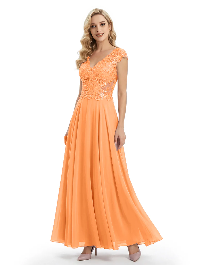 Beautiful Cap Sleeve Lace Chiffon A-Line Mother of the Bride dresses