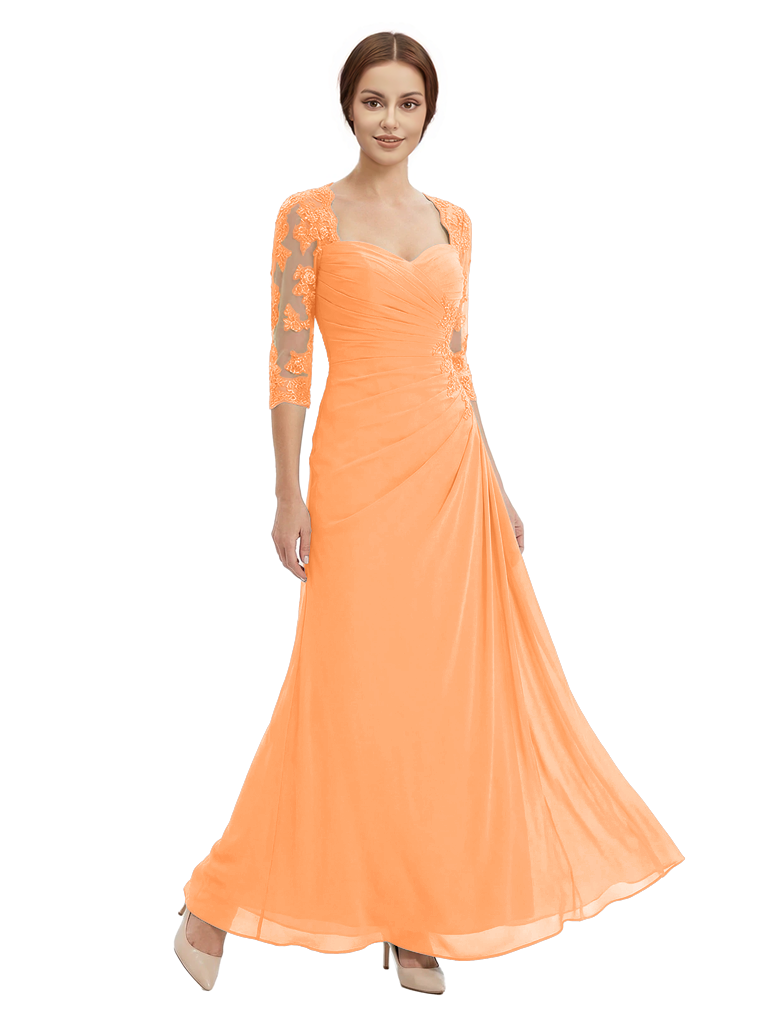 Sweetheart Ruched Lace 3/4 Sleeves A-Line Chiffon Mother Of The Groom Dress