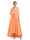 Modern High-Low 3/4 Sleeves Satin Mother Of The Bride Dress With Bow Knot