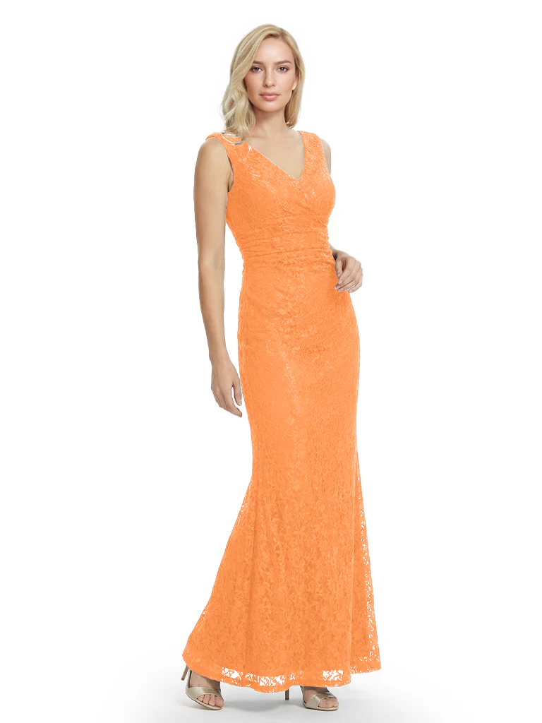 Mother of The Bride Dresses V-Neck Sleeveless Lace Mermaid Maxi Gown Elegant Flowy Formal Wedding Event Dress
