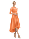 Elegant Boat Neck Satin Lace Mother Of The Bride Dresses High-Low A-Line Gowns
